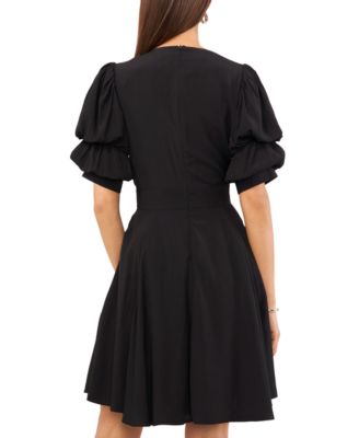 Women's Short Puff Sleeve Tiered Short Dress