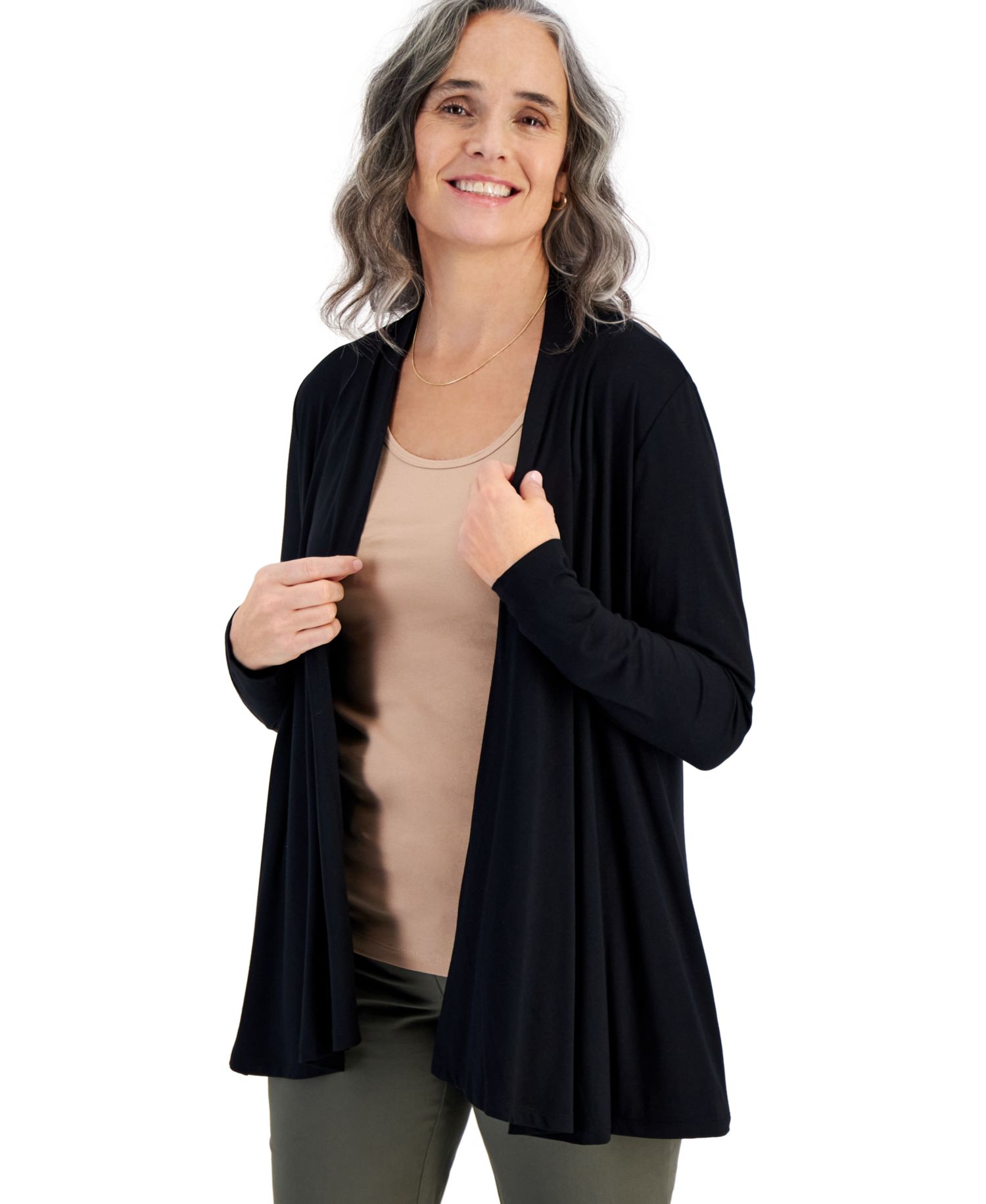 Petite Solid Open-Front Cardigan