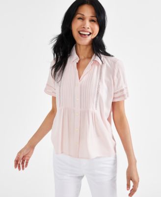 Style & Co - Women's Pintuck Short-Sleeve Button-Front Shirt, Regular & Petite