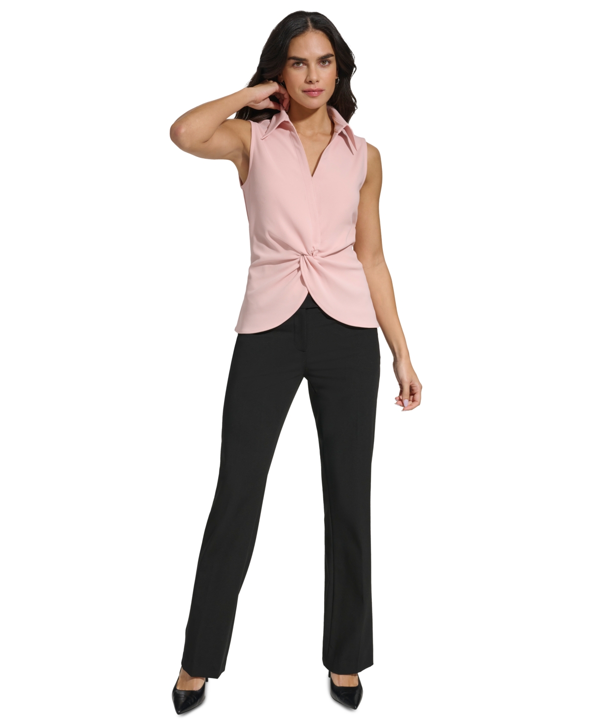 Calvin Klein Women's Collared Twist-Front Sleeveless Top
