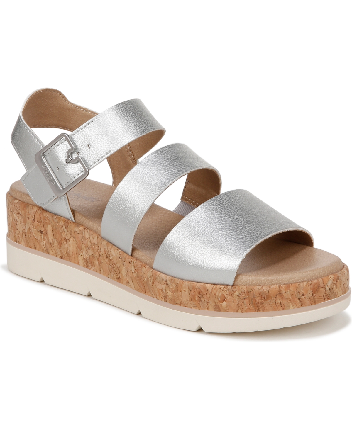 Dr. Scholl's Women's Once Twice Platform Sandals In Metallic Silver Faux Leather