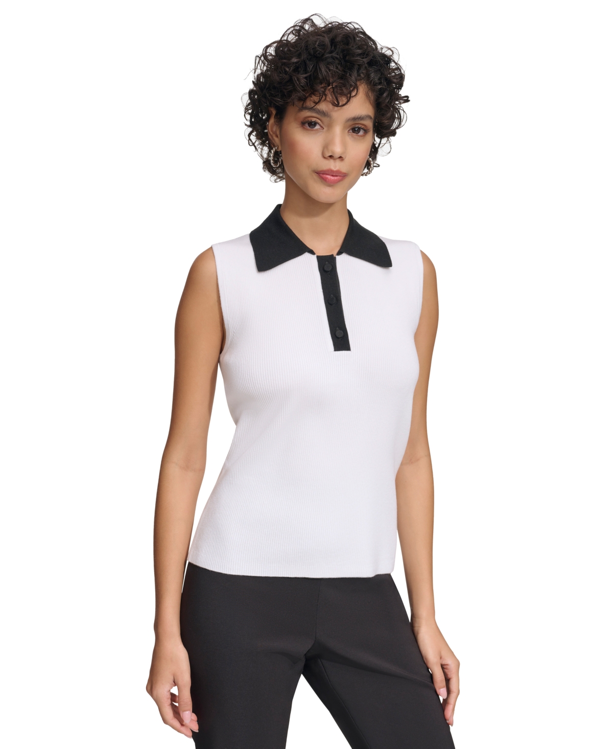 Shop Calvin Klein Women's Colorblocked Ribbed Sleeveless Sweater In White,black