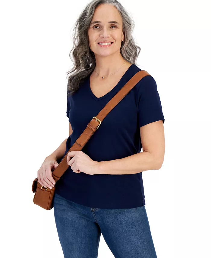 Women's Cotton Short Sleeve V-Neck Top - thumbnail 5