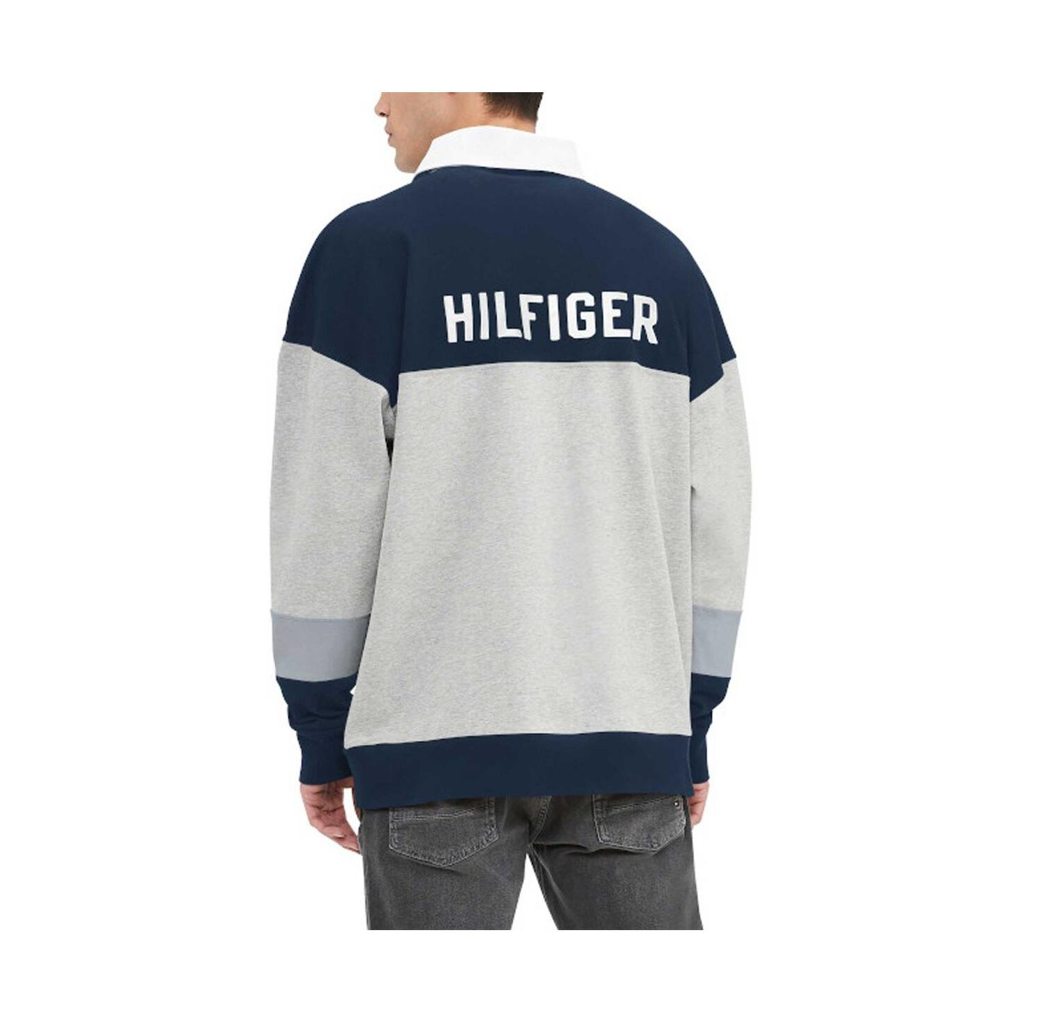 Men's Heather Gray, Navy Dallas Cowboys Connor Oversized Rugby Long Sleeve Polo Shirt