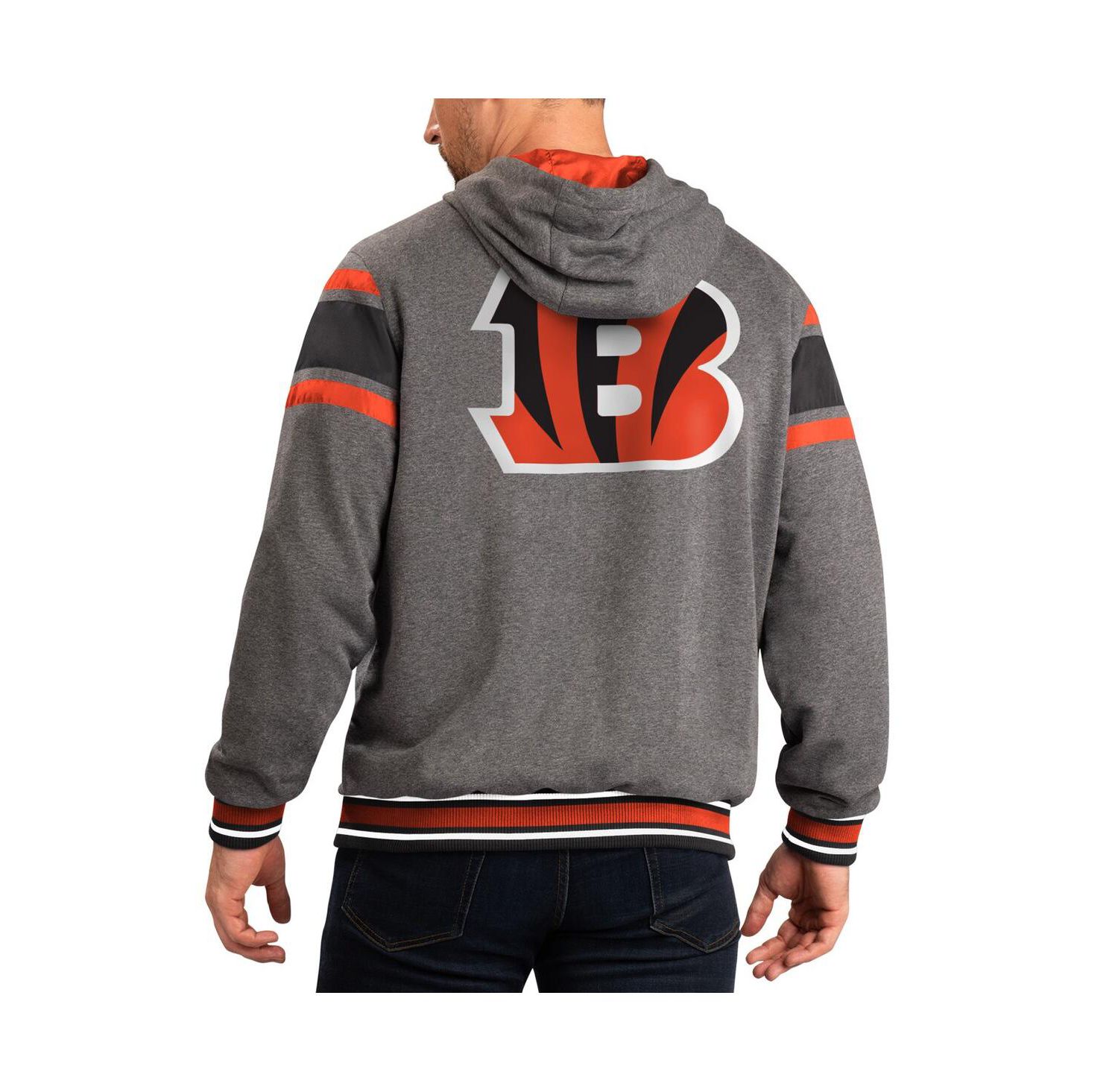 Men's Black, Gray Cincinnati Bengals Extreme Full Back Reversible Hoodie Full-Zip Jacket