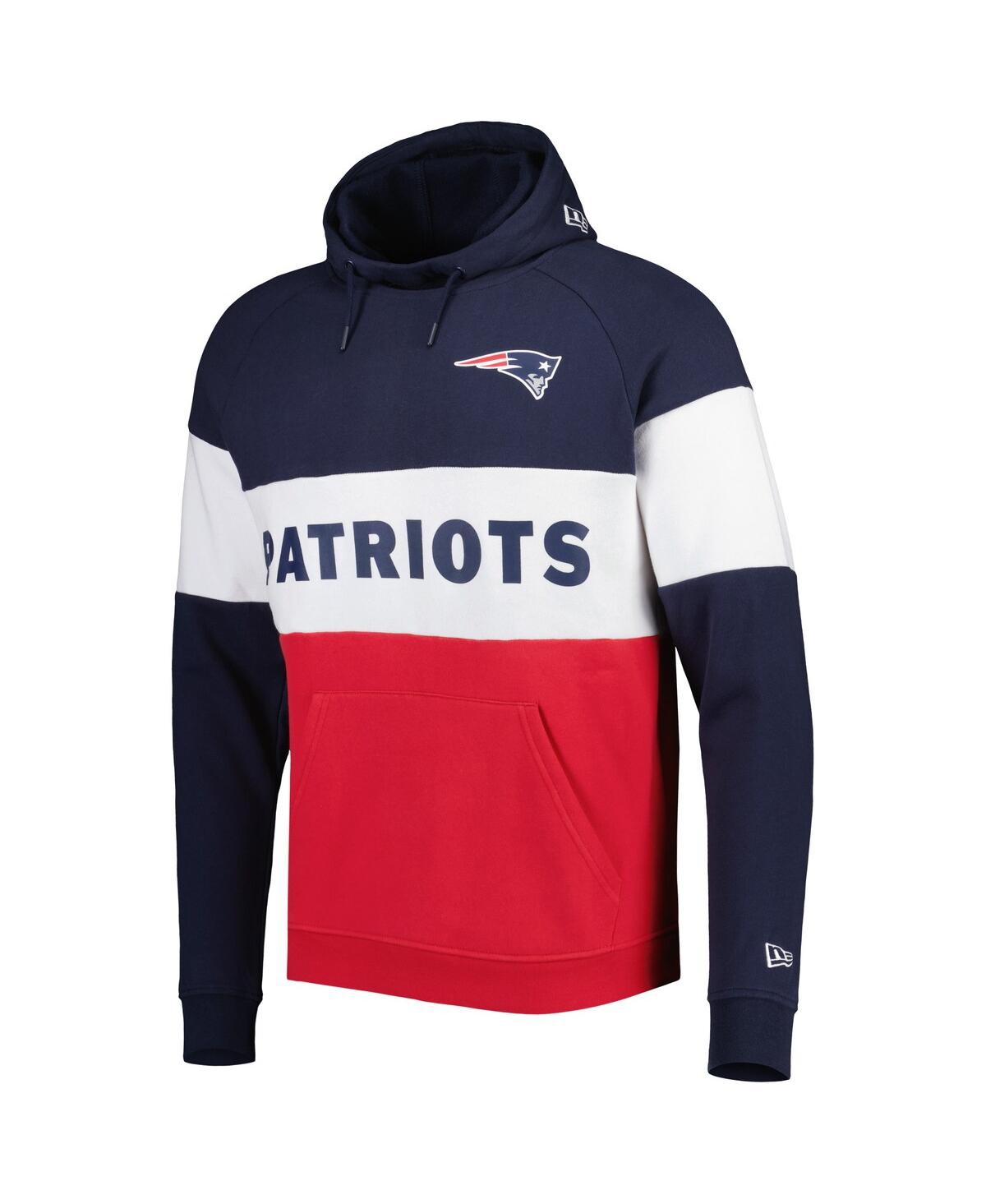 Shop New Era Men's  Red New England Patriots Colorblock Current Pullover Hoodie
