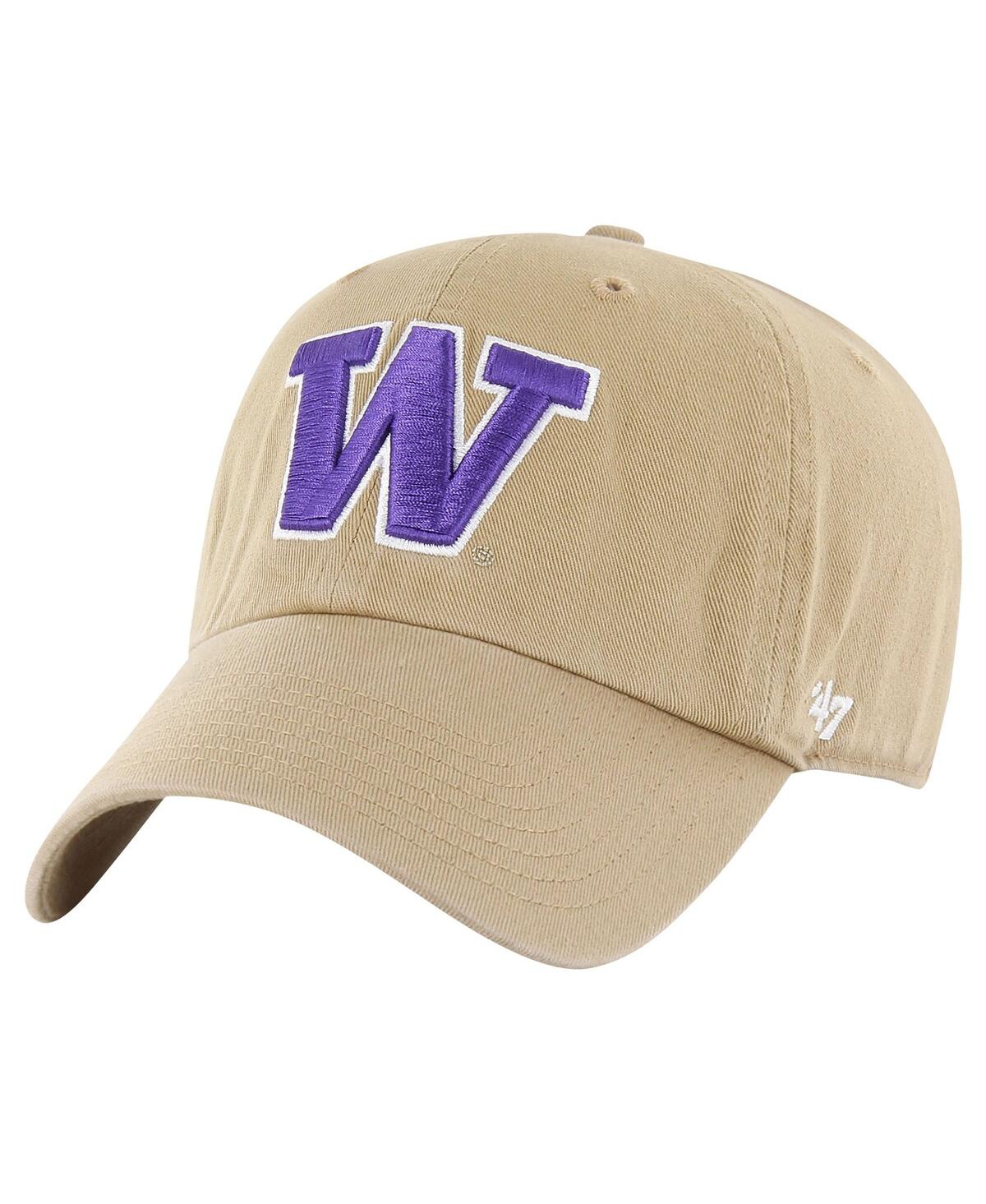 47 Brand Men's ' Khaki Distressed Washington Huskies Vintage-like Clean Up Adjustable Hat