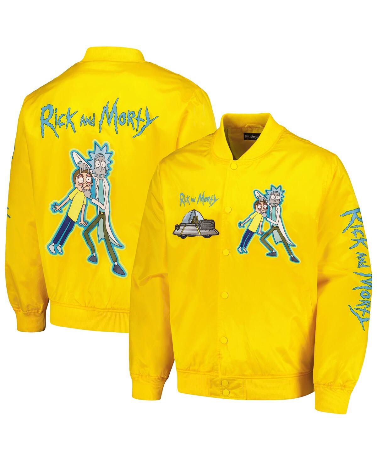 Freeze Max Men's  Yellow Rick And Morty Graphic Satin Full-snap Jacket