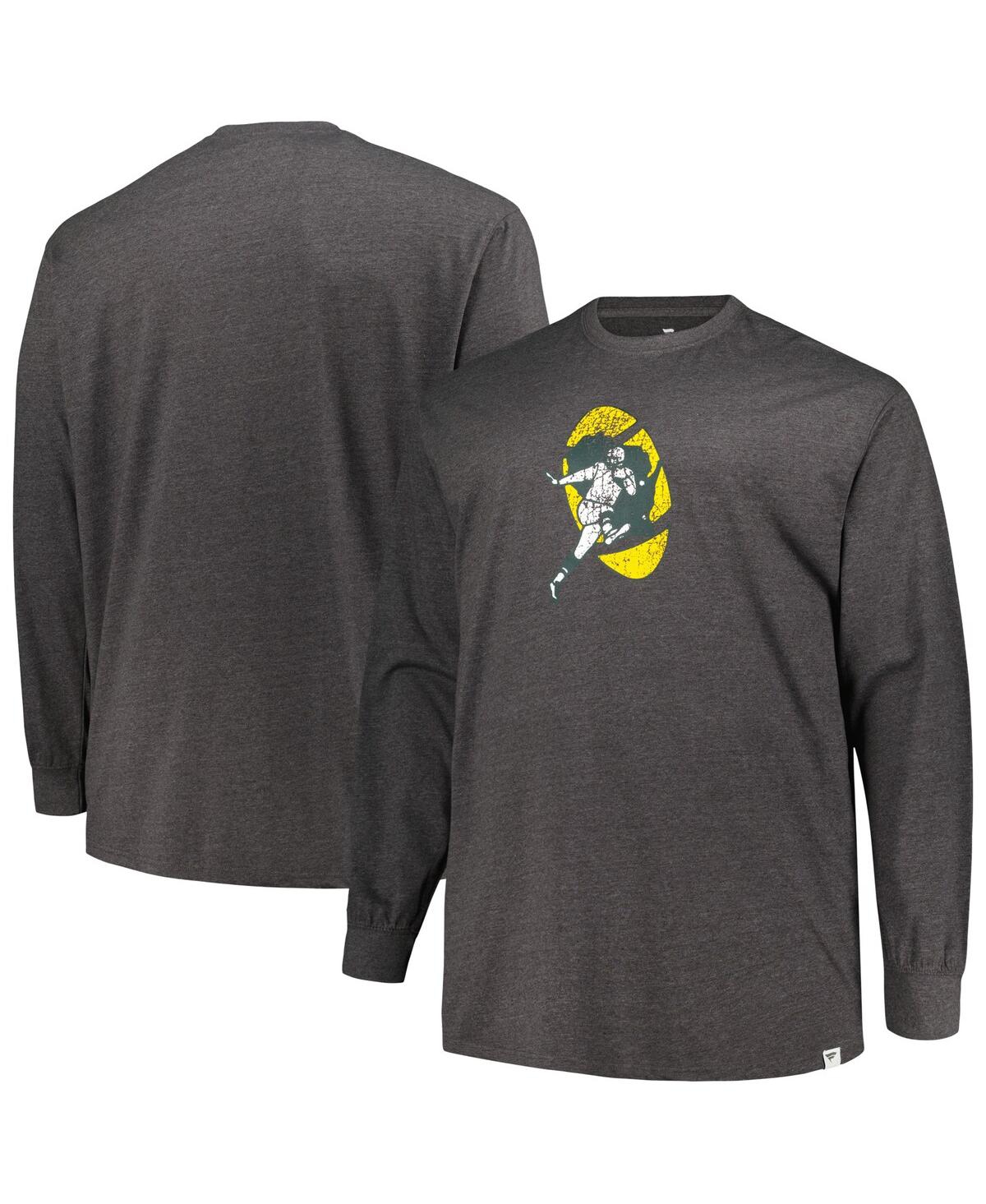 Shop Profile Men's  Heather Charcoal Distressed Green Bay Packers Big And Tall Throwback Long Sleeve T-shi