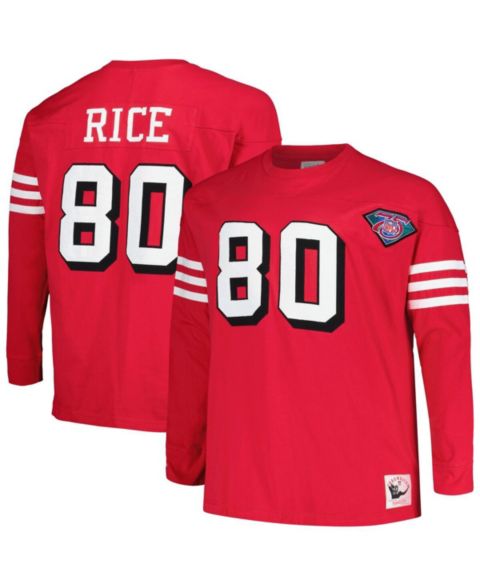 Мужская футболка Mitchell & Ness Jerry Rice Scarlet San Francisco 49ers Big and Tall Cut and Sew Player Name and Number Long Sleeve