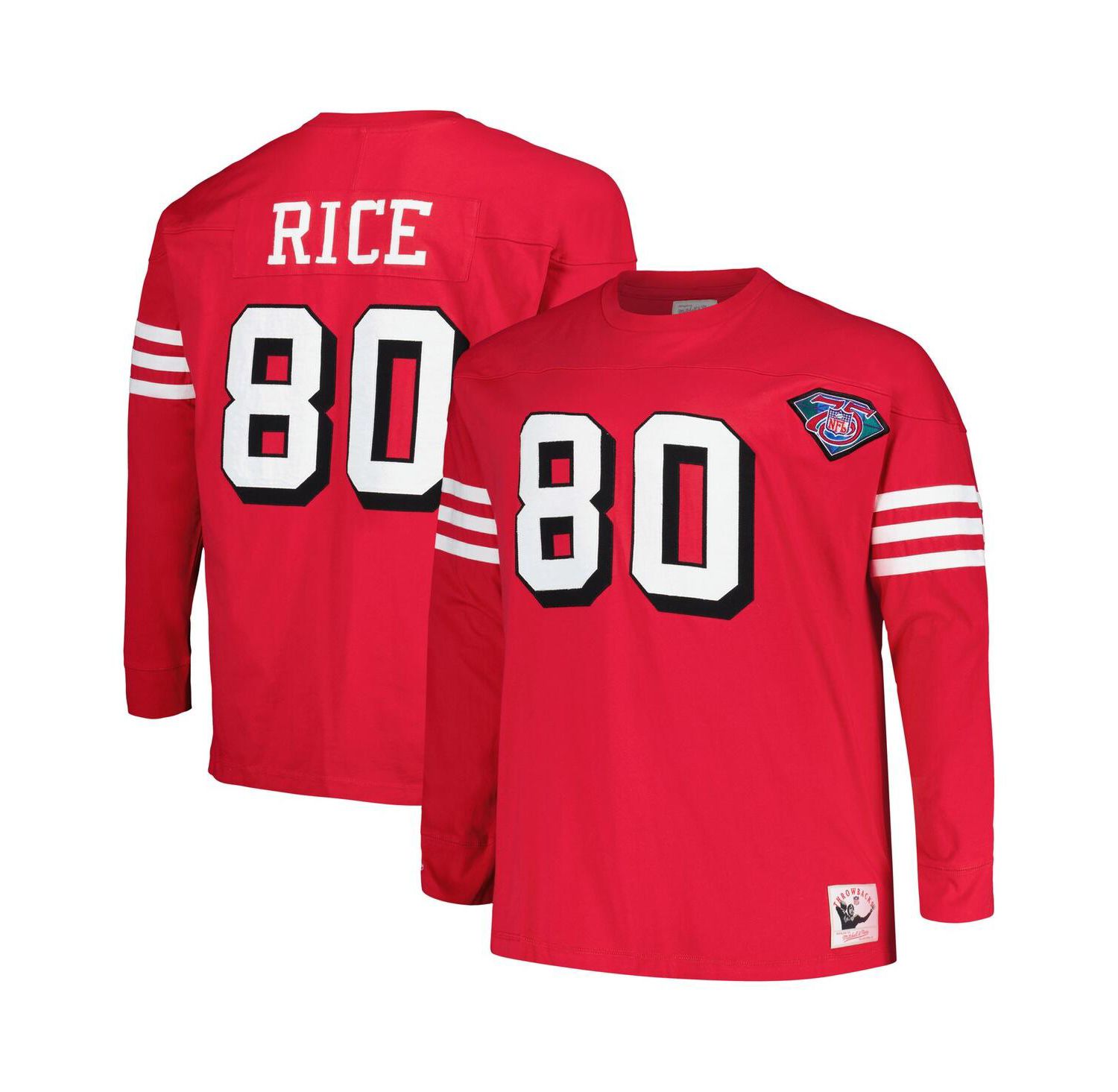Men's Jerry Rice Scarlet San Francisco 49ers Big and Tall Cut and Sew Player Name and Number Long Sleeve T-shirt