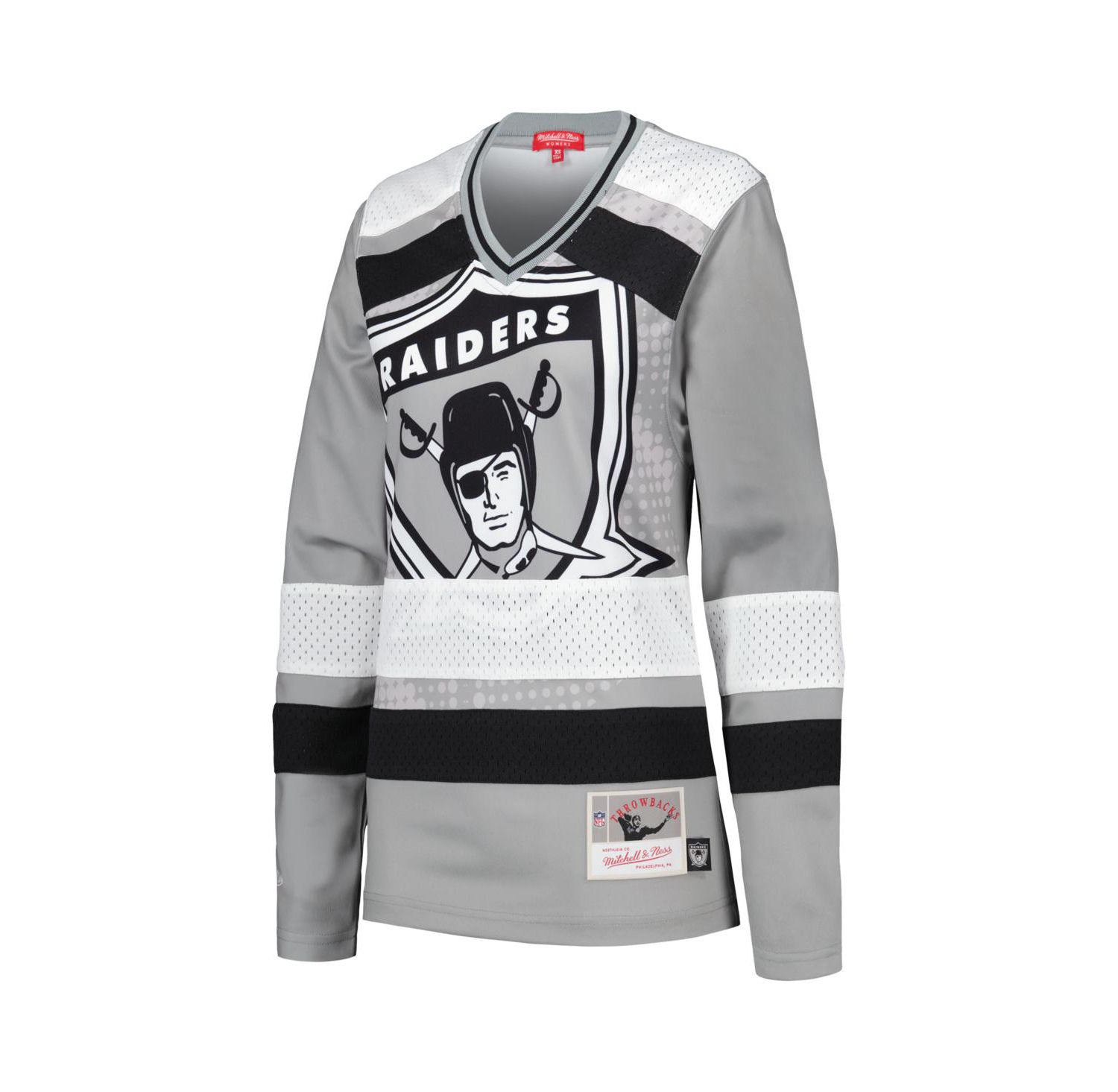 Women's Silver Distressed Las Vegas Raiders Big Face 7.0 Long Sleeve Jersey T-shirt