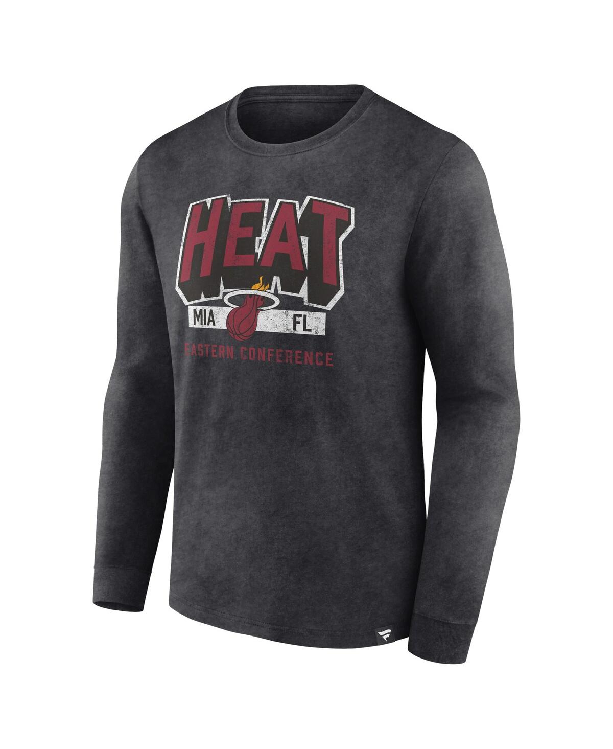 Men's FanaticsDistressed Miami Heat Front Court Press Snow Wash Long Sleeve T-shirt - Heather Charcoal