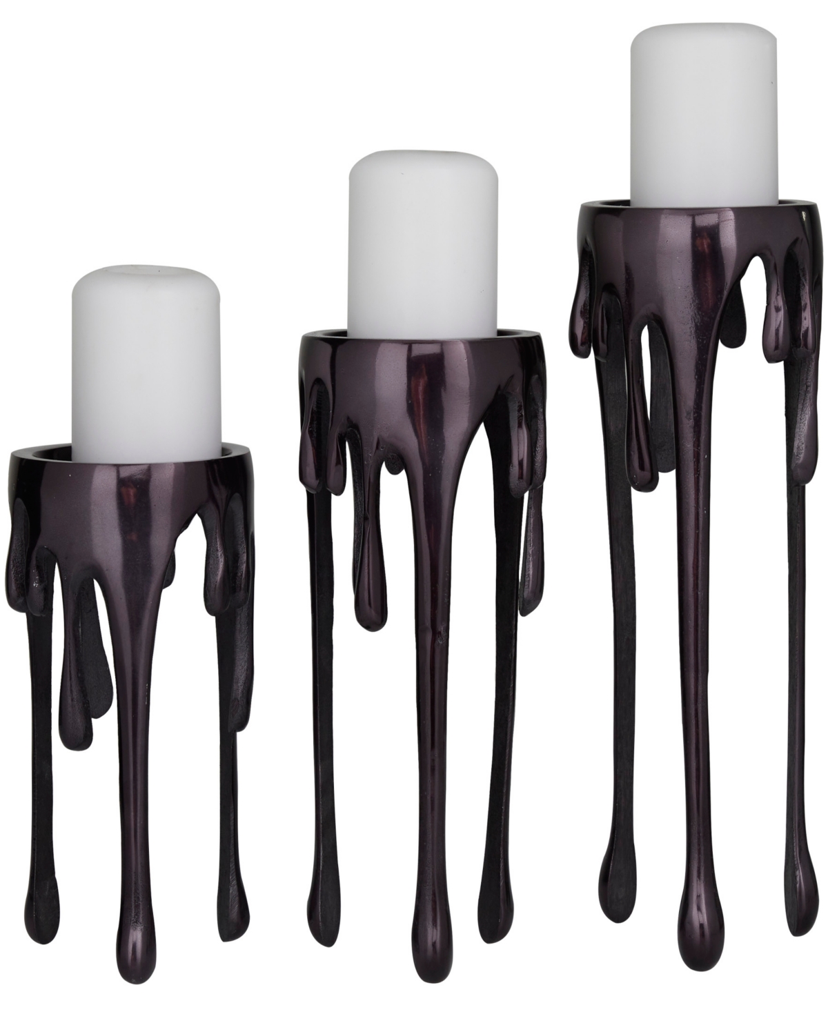 Cosmoliving Aluminum Pillar Candle Holder With Dripping Melting Designed Legs Set Of 3 In Black
