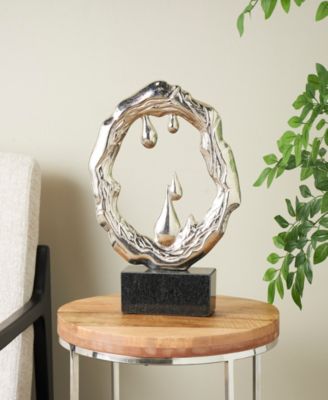 Aluminum Abstract Metallic Melting Drip Collection Sculpture with Marble Base, 14" x 3" x 17"