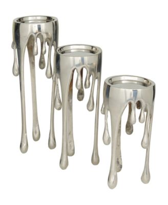 Aluminum Abstract Pillar Drip Candle Holder with Melting Designed Legs Set of 3 - 12", 10", 8" H