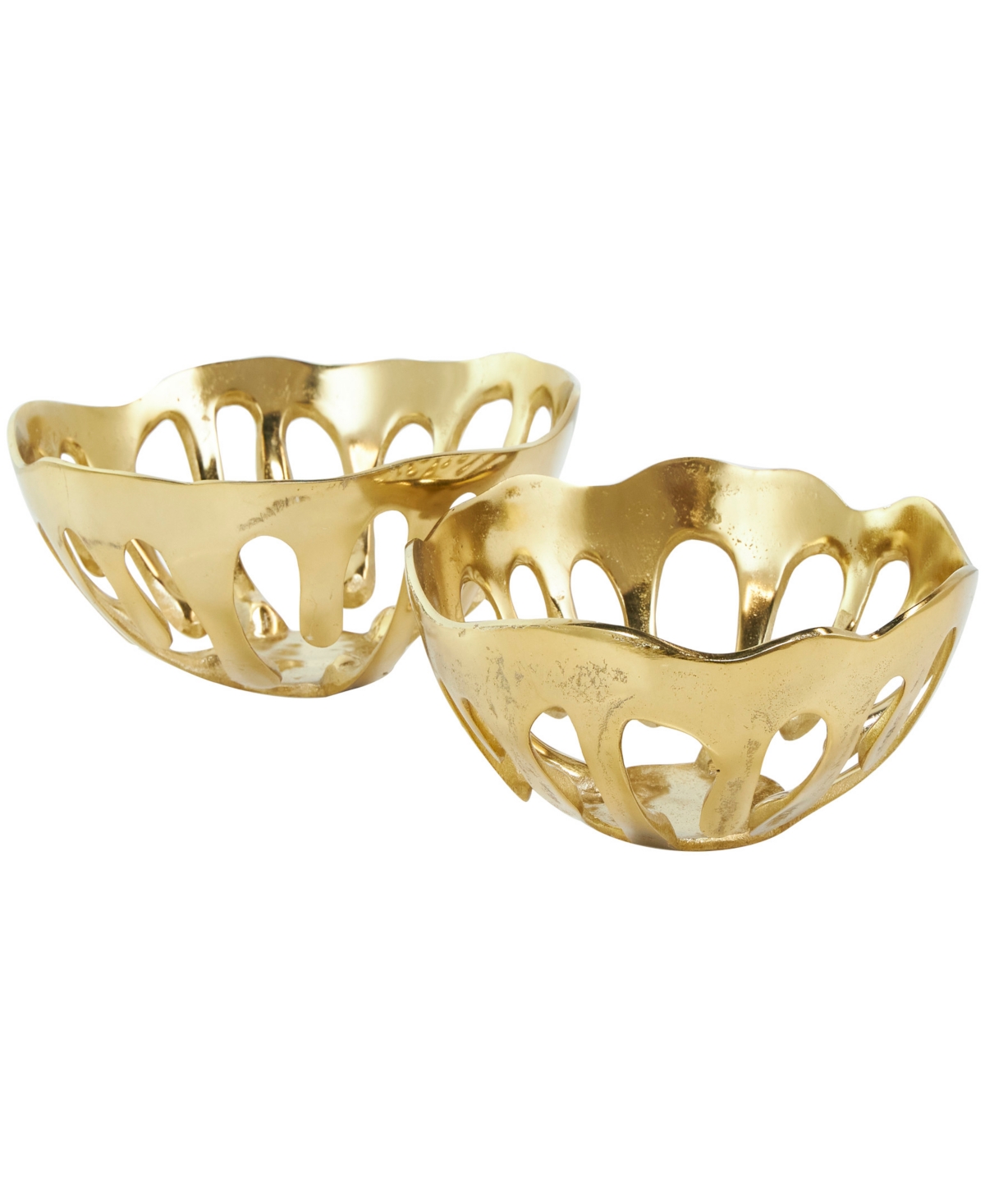 Shop Rosemary Lane Aluminum Drip Decorative Bowl With Open Frame Design, Set Of 2 In Gold