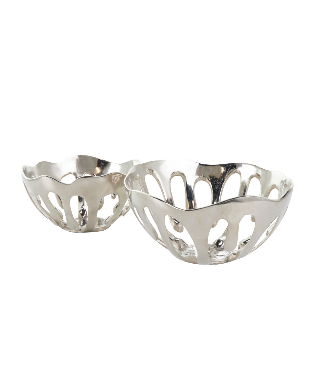 Shop Rosemary Lane Aluminum Drip Decorative Bowl With Melting Designed Body, Set Of 2 In Silver