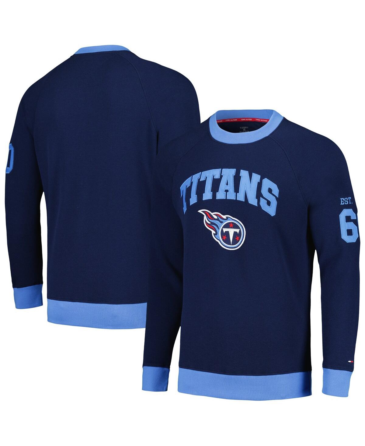 Shop Tommy Hilfiger Men's  Navy Tennessee Titans Reese Raglan Tri-blend Pullover Sweatshirt
