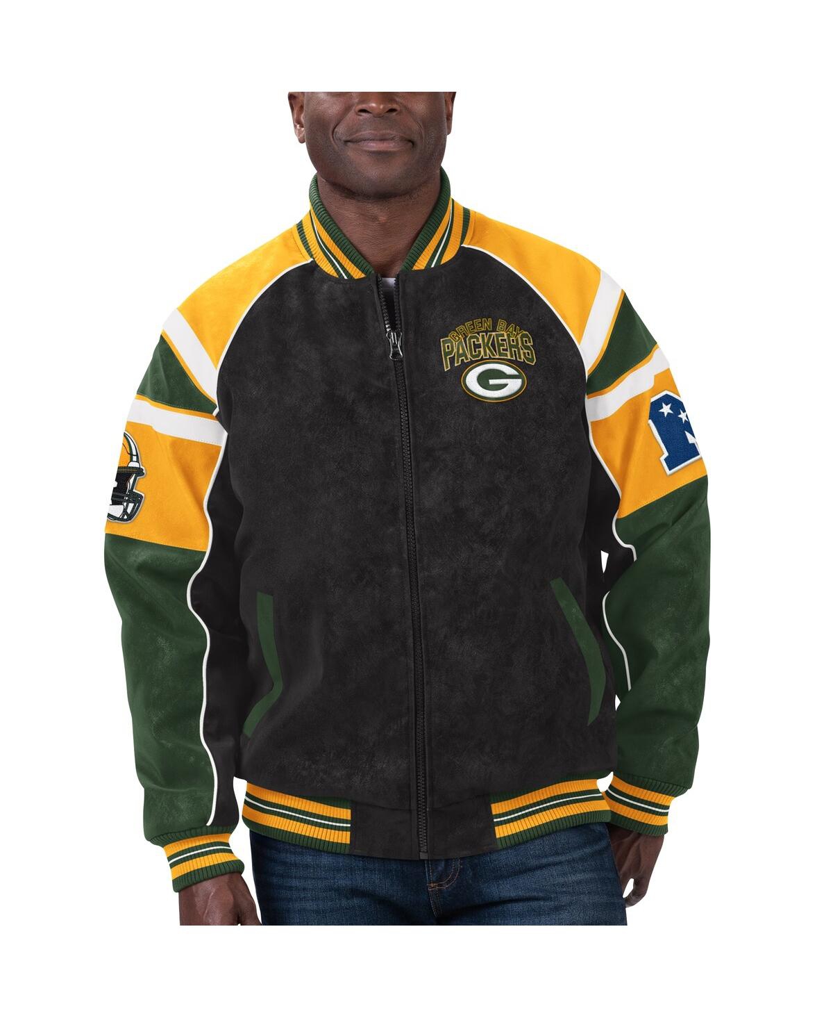 Men's G-iii Sports by Carl Banks Black Green Bay Packers Faux Suede Raglan Full-Zip Varsity Jacket - Black