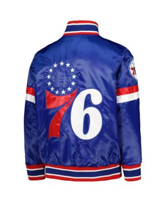 Big Boys Royal Philadelphia 76ers Home Game Varsity Satin Full-Snap Jacket