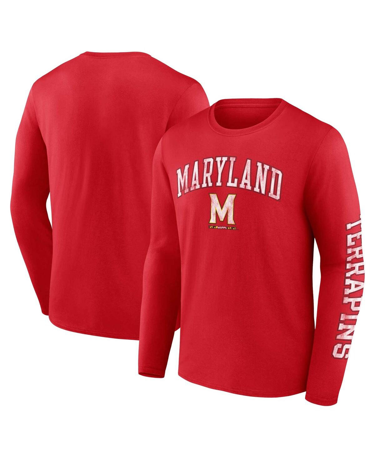 Fanatics Men's  Red Maryland Terrapins Distressed Arch Over Logo Long Sleeve T-shirt