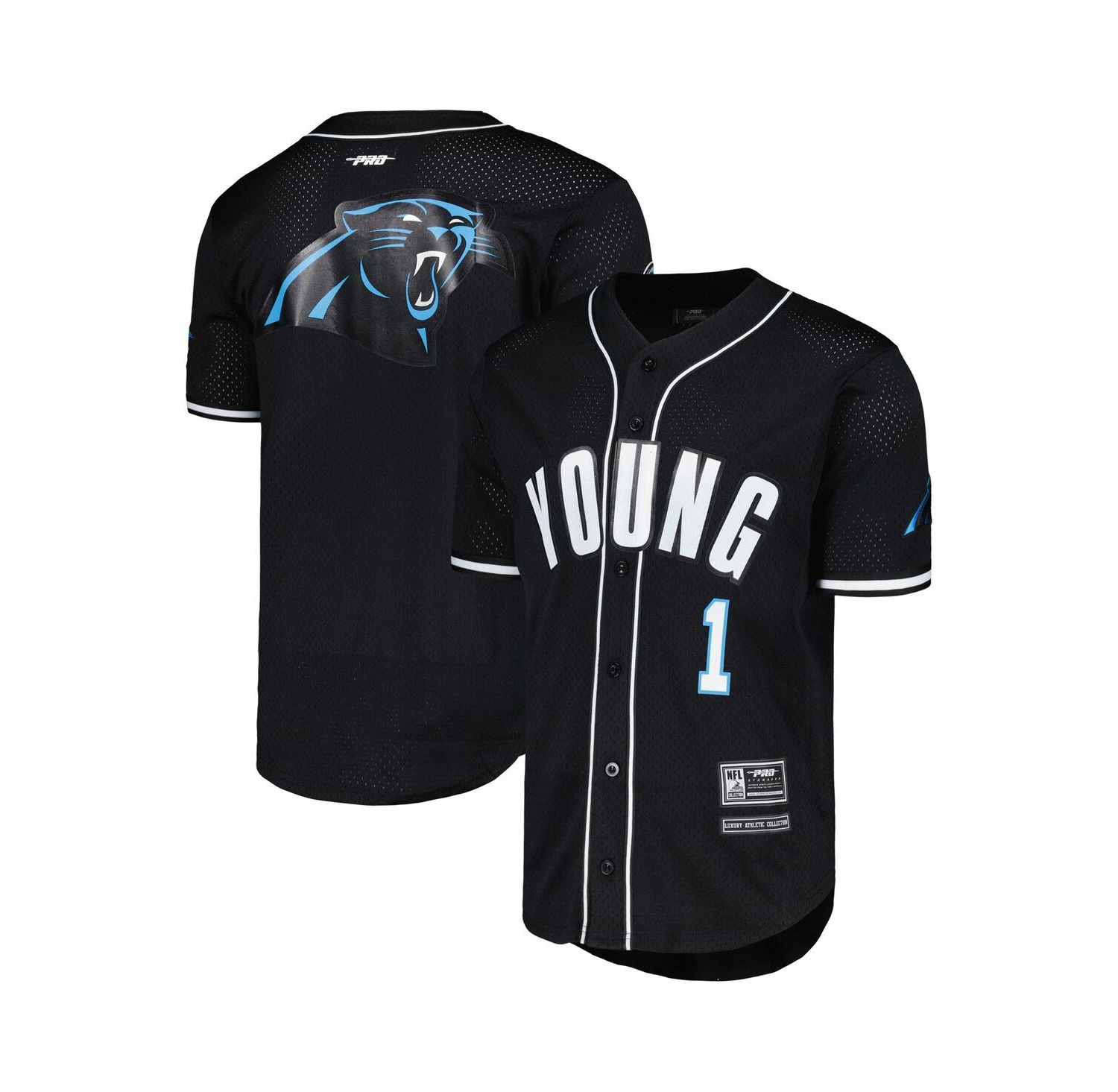 Men's Bryce Young Black Carolina Panthers Mesh Baseball Button-Up T-shirt
