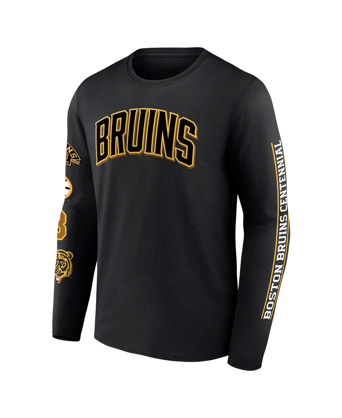 Shop Fanatics Men's  Black Distressed Boston Bruins Centennial Long Sleeve T-shirt