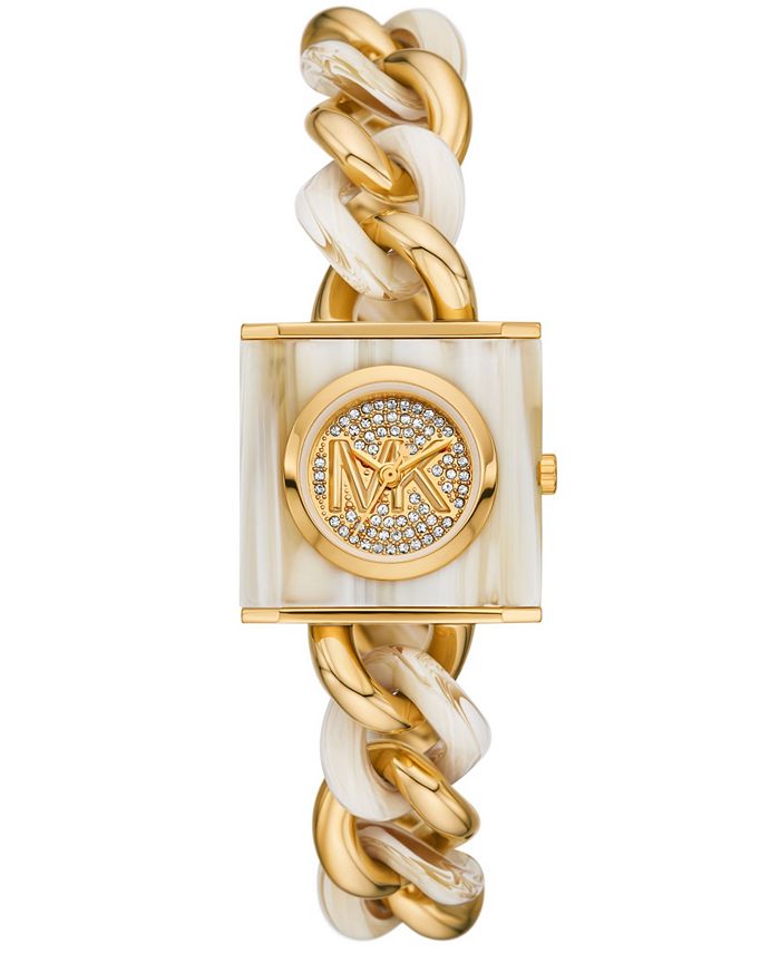 Women's MK Chain Lock Three-Hand Alabaster and Gold-Tone Stainless Steel  Watch 25mm