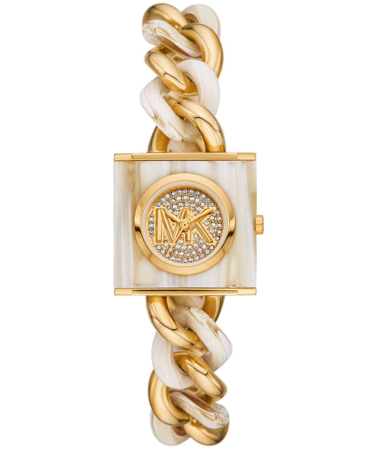 Shop Michael Kors Women's Mk Chain Lock Three-hand Alabaster And Gold-tone Stainless Steel Watch 25mm In Two-tone