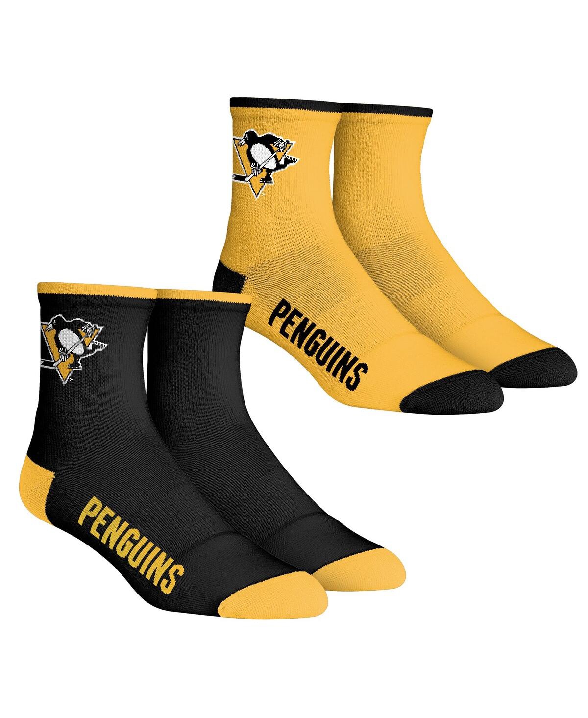 Men's Rock 'Em Socks Pittsburgh Penguins Core Team 2-Pack Quarter Length Sock Set - Black, Yellow