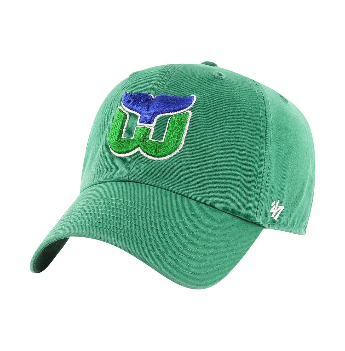 Мужская кепка '47 Brand Green Distressed Hartford Whalers Vintage-Like Hockey Logo Clean Up Adjustable Hat — фото 1