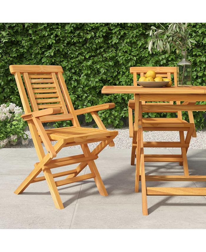 vidaXL Folding Patio Chairs 2 pcs 22"x24.8"x35.4" Solid Wood Teak Macy's