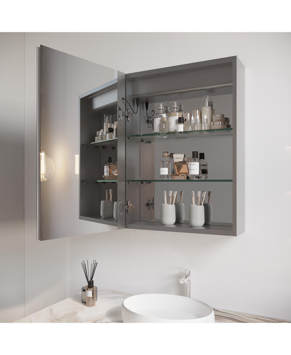 Streamdale Furniture 26 x inch Bathroom Medicine Cabinet with Led Mirror, Anti-Fog, Waterproof, 3000K6000K Single Door Lighted Bathroom Cabinet wit