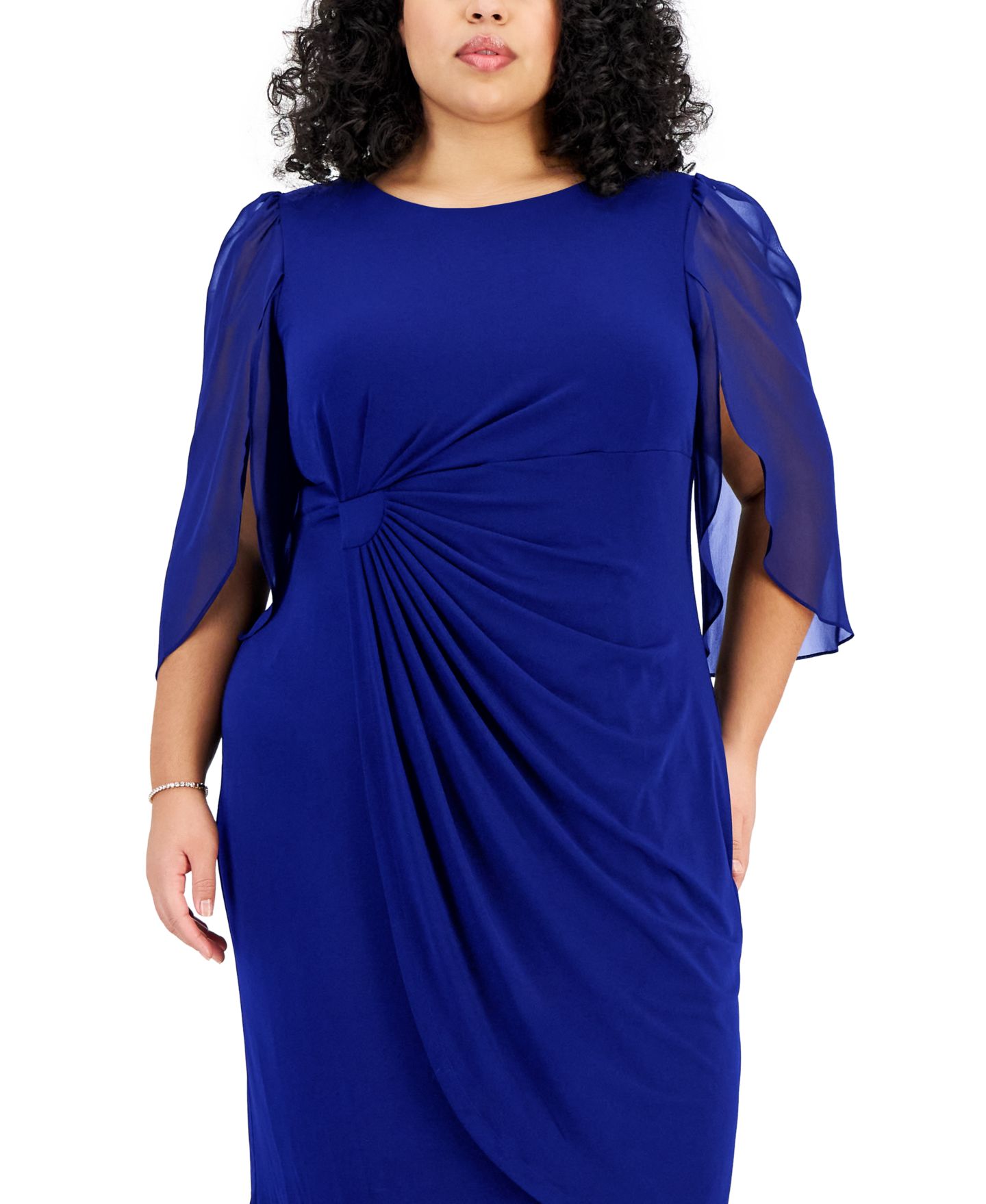Женское платье Connected Plus Size Chiffon-Sleeve Sheath, цвет: Deep Colbalt — фото 4