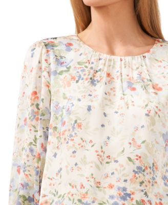 Women's Floral Print Smocked Cuff Blouse