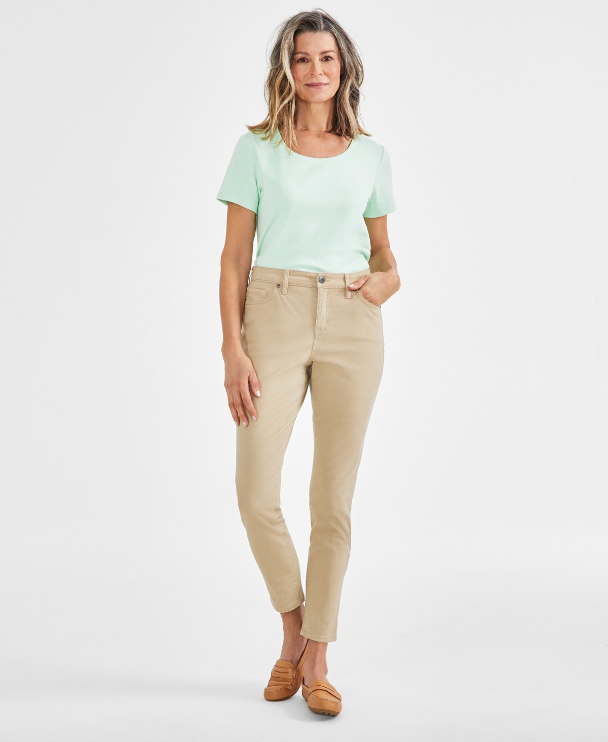 Shop Style & Co Women's Mid Rise Curvy-fit Skinny Jeans, Created For Macy's In Travertine Tile