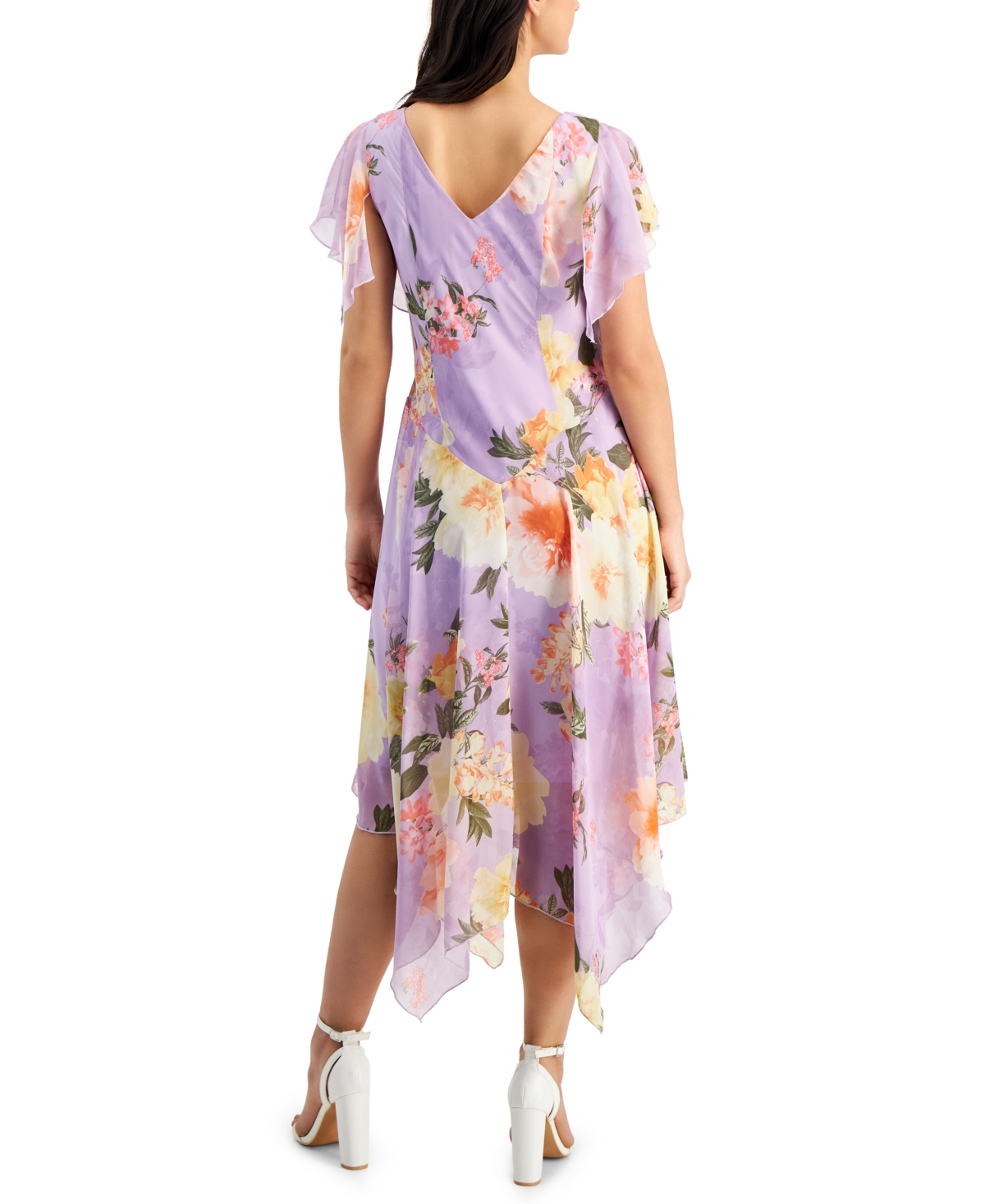 Shop Robbie Bee Women's Chiffon Flowy A-line Midi Dress In Lilac Yellow