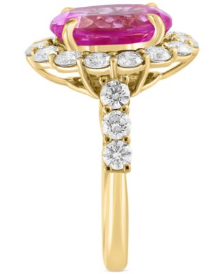 EFFY&reg; Lab Grown Pink Sapphire (5-3/8 ct. t.w) & Lab Grown Diamond (1-1/2 ct. t.w.) Halo Ring in 14k Gold