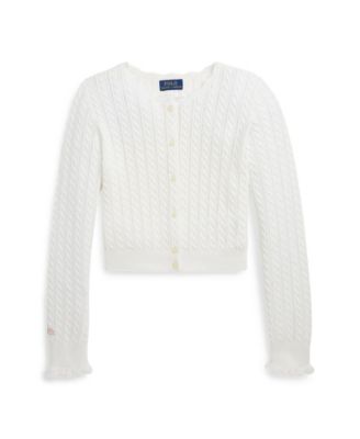 폴로 랄프로렌 Polo Ralph Lauren Big Girls Pointelle-Knit Cotton Cardigan Sweater,Deckwash White