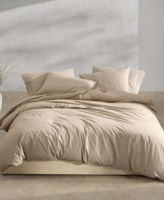 Calvin Klein Washed Percale Cotton Solid Duvet Cover Sets (King, Camel Brown)
