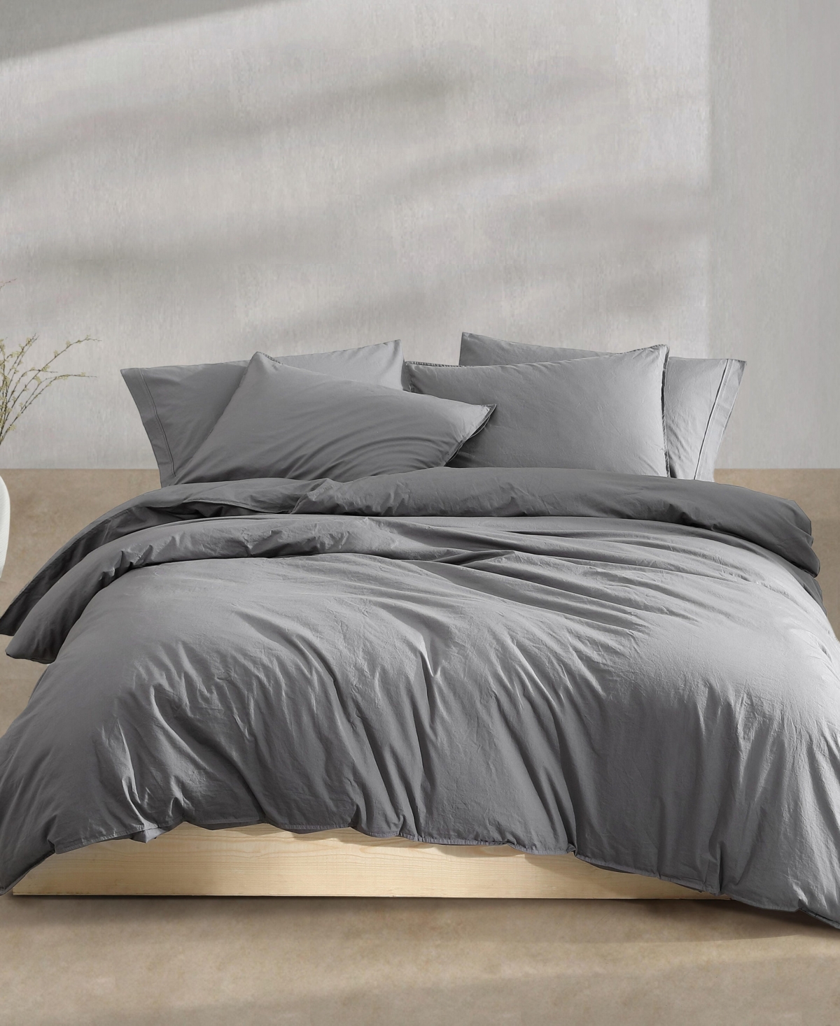 Shop Calvin Klein Washed Percale Cotton Solid 3 Piece Duvet Cover Set, King In Dark Gray