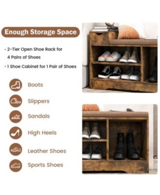 Entryway Storage Shoe Bench with 1 Storage Drawer and 3 Open Compartments-Rustic Brown
