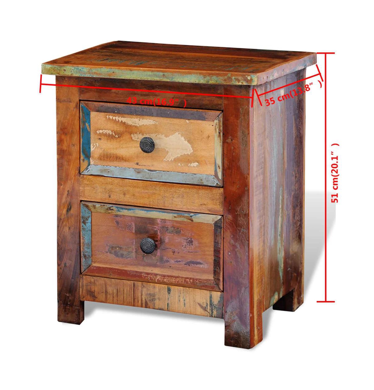 Nightstand with 2 Drawers Solid Reclaimed Wood