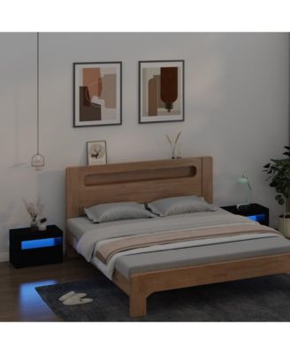 Bedside Cabinets 2 pcs with LEDs Black 23.6"x13.8"x15.7"