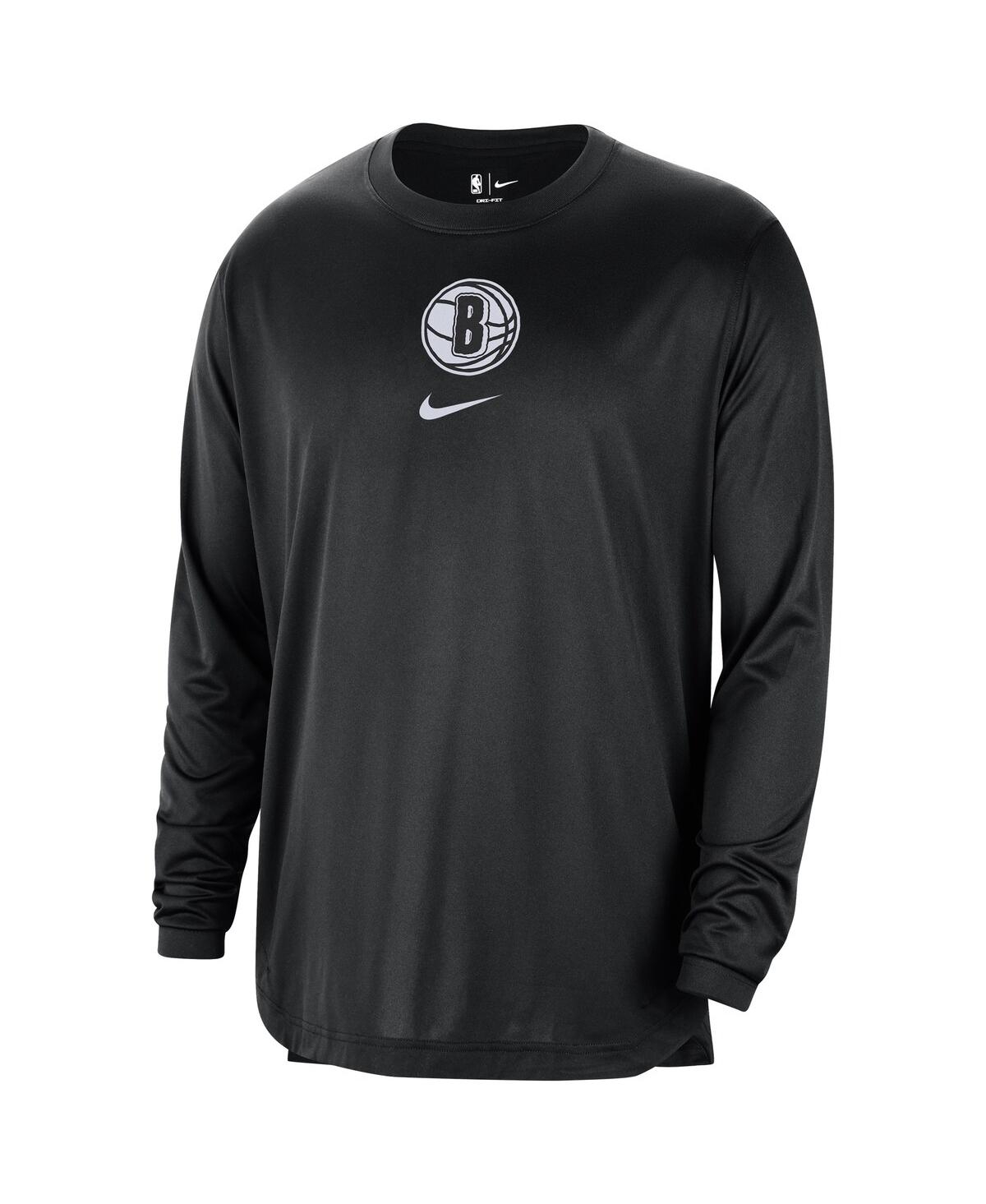 Men's NikeDistressed Brooklyn Nets 2023/24 City Edition Authentic Pregame Performance Long Sleeve Shooting T-shirt - Black