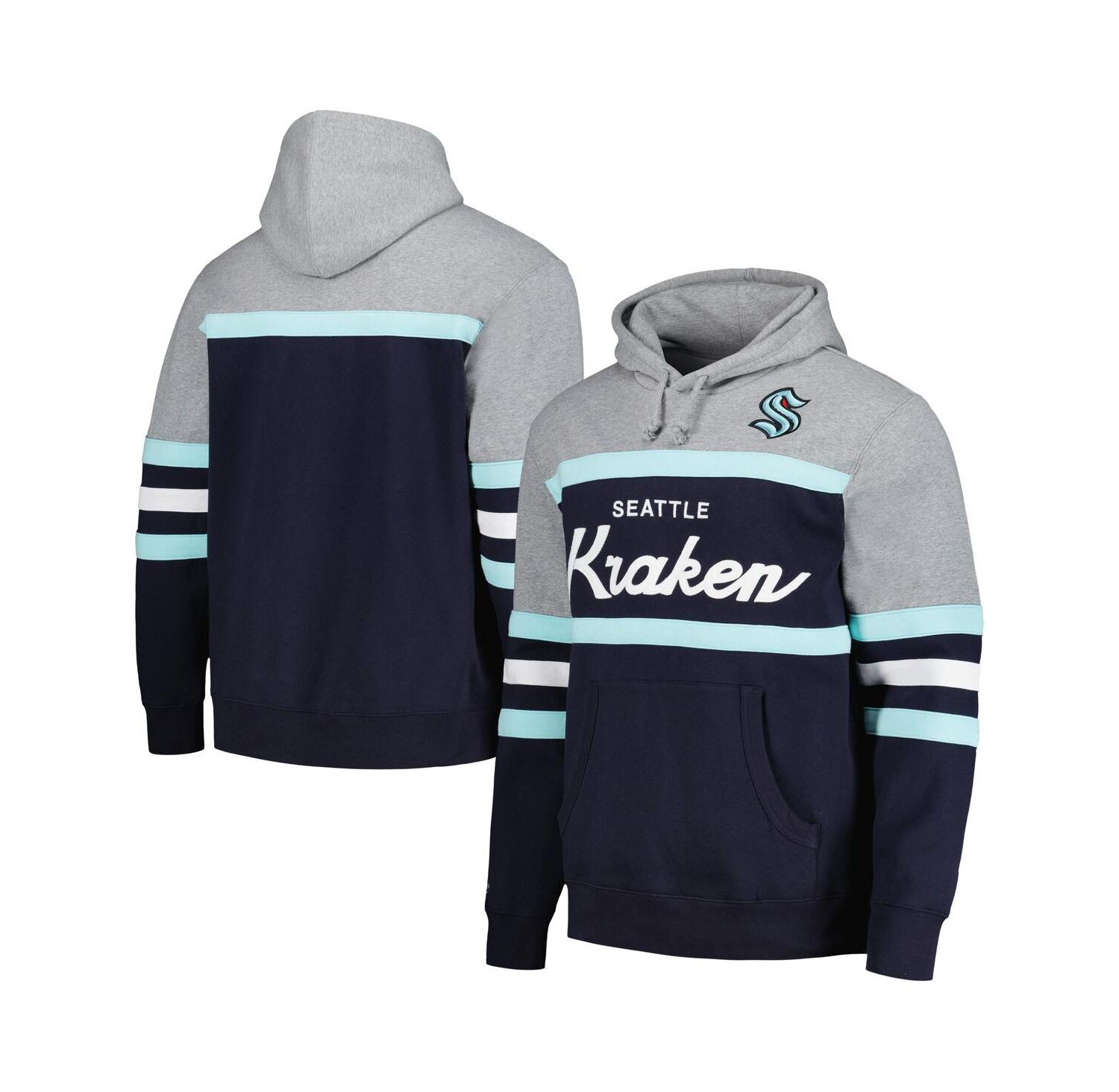 Men's Deep Sea Blue, Gray Seattle Kraken Head Coach Pullover Hoodie