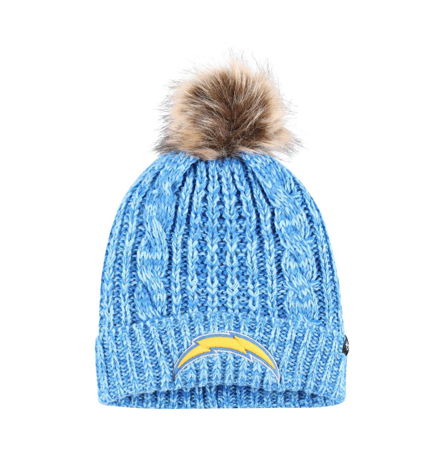 Женская шапка '47 Brand Powder Blue Los Angeles Chargers Logo Meeko Cuffed Knit Hat with Pom — фото 1