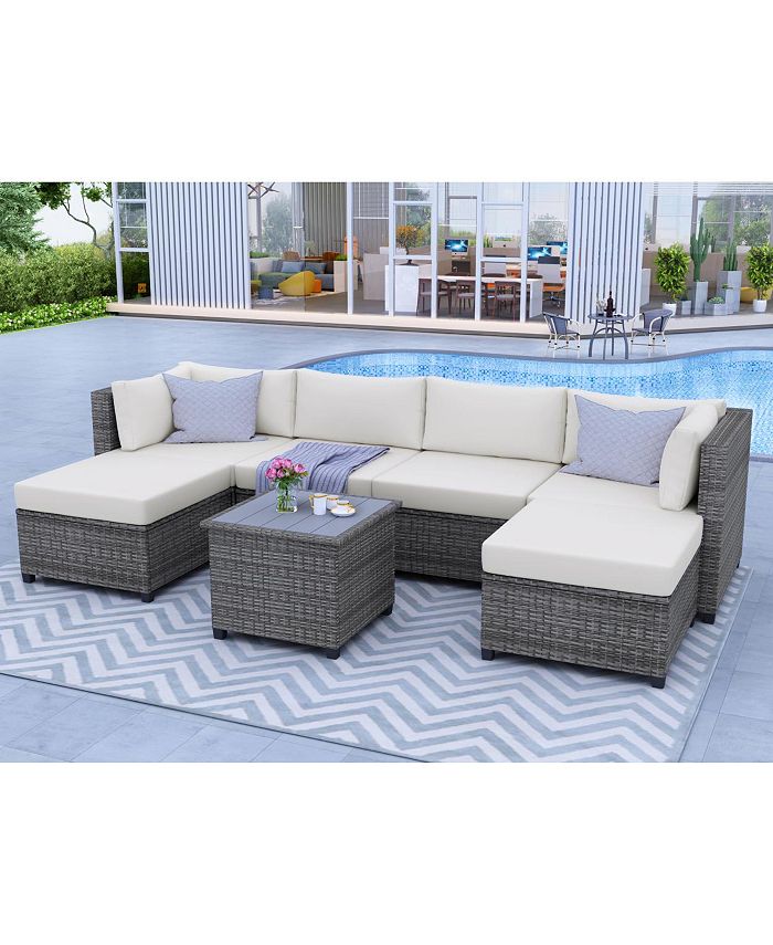 Simplie Fun 7 Piece Rattan Sectional Seating Group with Cushions