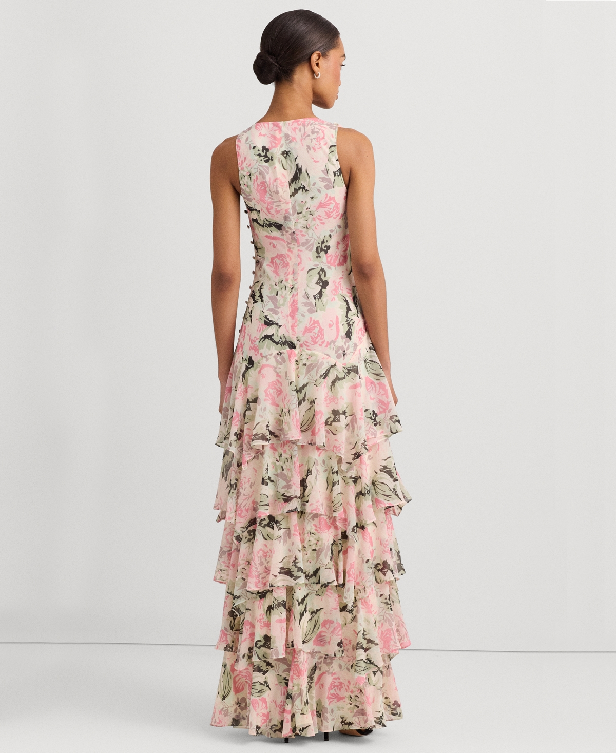 Shop Lauren Ralph Lauren Women's Tiered Ruffled A-line Gown In Cream,pink,multi